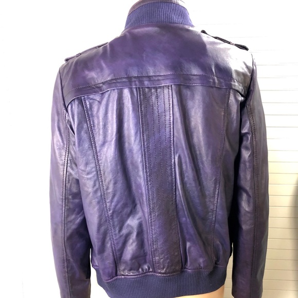 NWT M.T. Women’s Purple Leather Bomber Jacket - Picture 3 of 9